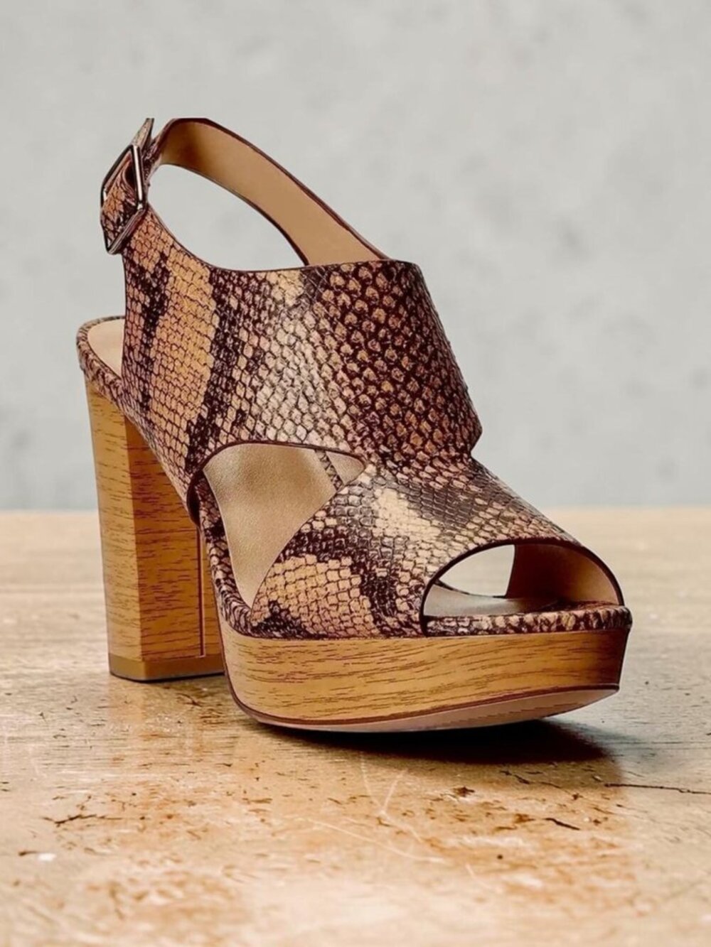 Lauren Ralph Lauren Feona Sandals Brown Snake Print Slingback Platform Size 7